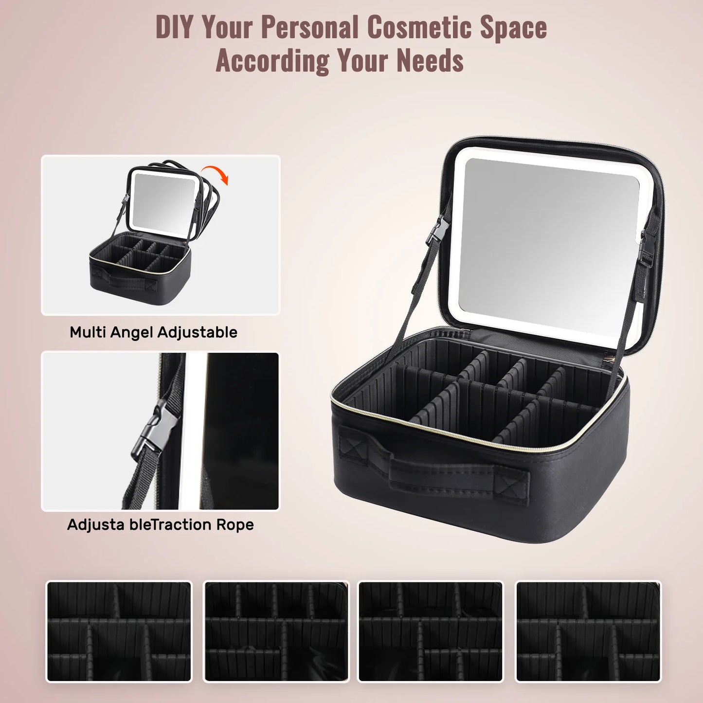 Premium Travel Makeup box with built-in LED mirror