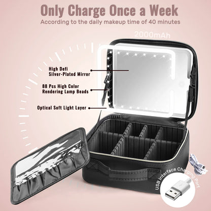 Premium Travel Makeup box with built-in LED mirror
