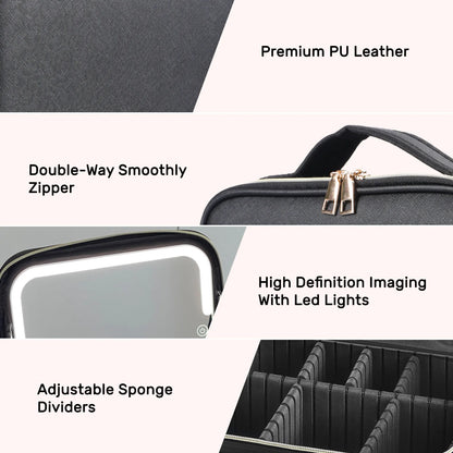 Premium Travel Makeup box with built-in LED mirror